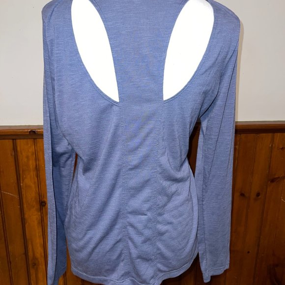 Women's Z by Zella Workout Shirt Gray Slub Knit Cutout Racerback Long Sleeve M - Picture 4 of 5